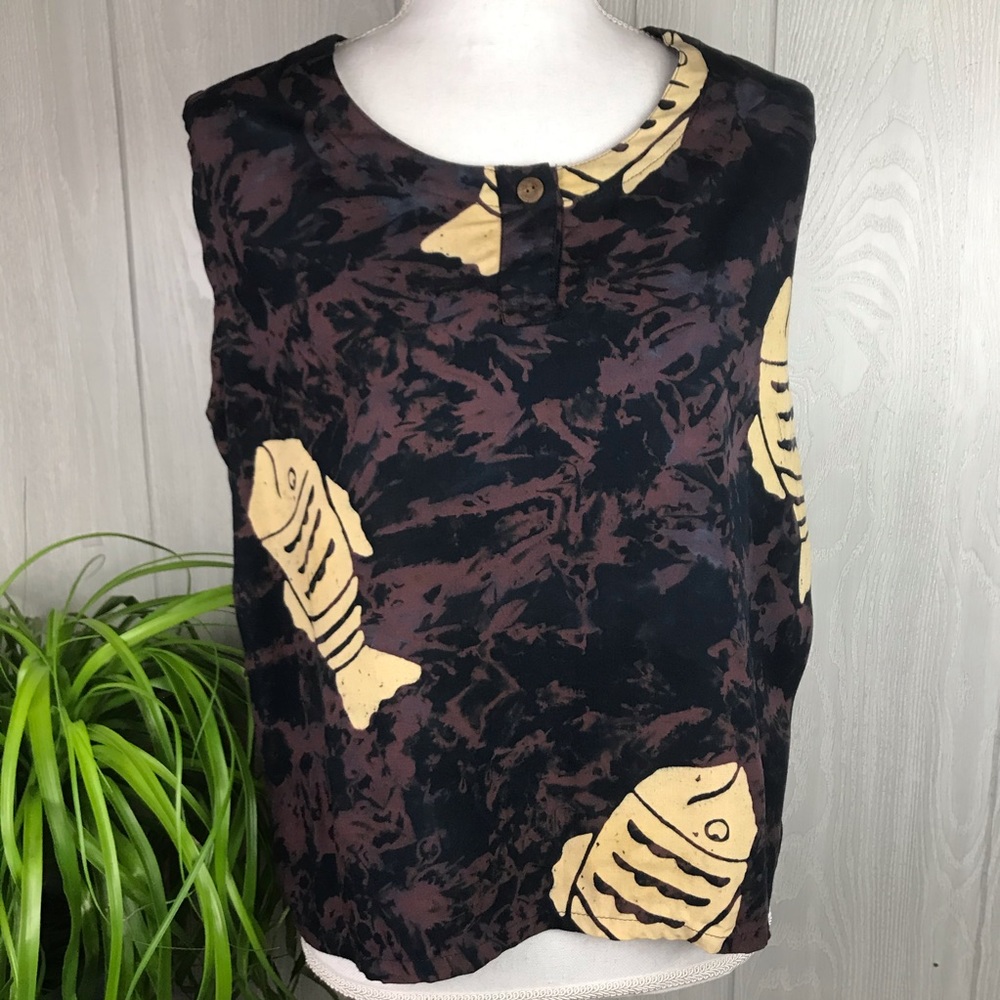 NWOT Vintage Handmade boho one of a kind fish print tank top - Picture 2 of 8
